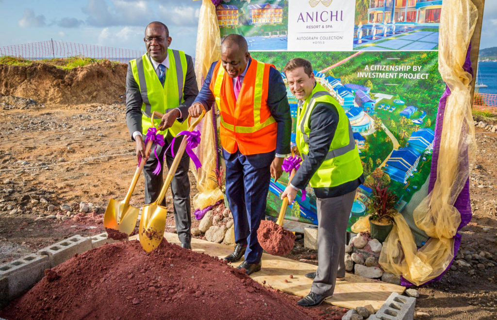 L to R: Dr. Michael Lawrence, Director of Anichi Development; Hon. Roosevelt Skerrit, Prime Minister of Dominica; Mr. Brock Hochhalter, Area Director of Operations for the Caribbean and LatinAmerica, Marriot International
