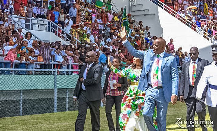 Prime Minister Hon. Roosevelt Skerrit salutes the people at the 39th independence celebrations on November 3, 2017