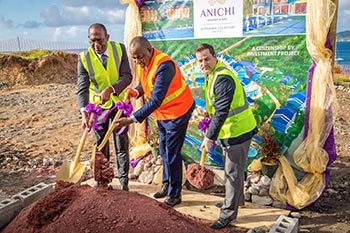 Dr. Michael Lawrence, Director of Oriental Developers (Caribbean) Ltd., Hon. Roosevelt Skerrit, PM of Dominica, and Brock Hochhalter, Area Director of Operations for the Caribbean and Latin America at Marriott International