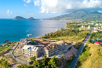 Ход строительства курорта Anichi Resort & Spa от 17 февраля 2019: аэросъемка с юга-востока на Карибское море