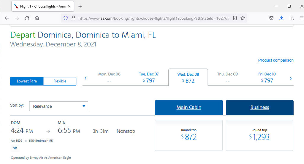 Tickets to Dominica from Miami