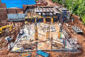 Ход строительства Anichi Resort & Spa за июль 2021: вид с воздуха на блок A