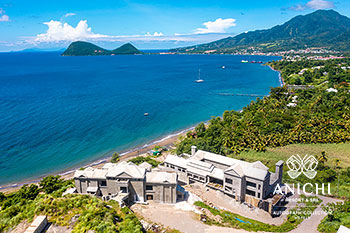 Ход строительства Anichi Resort & Spa за сентябрь 2021: вид с воздуха на пляж Пикард-Бич на Доминике