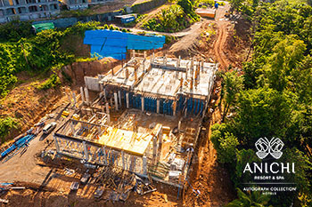 Ход строительства Anichi Resort & Spa за октябрь 2021: вид с воздуха на блок A