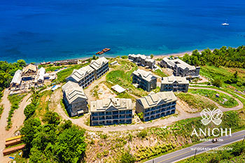 Ход строительства Anichi Resort & Spa за май 2022: вид с воздуха на Карибское море