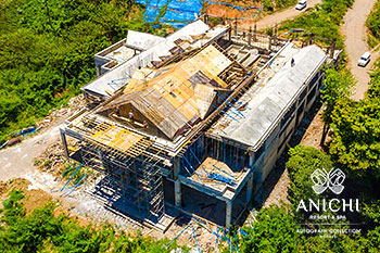 Ход строительства Anichi Resort & Spa за май 2022: вид с запада на входное здание