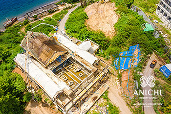 Ход строительства Anichi Resort & Spa за июнь 2022: вид с воздуха на блок A