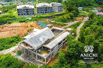 Ход строительства Anichi Resort & Spa за июль 2022: вид с воздуха на блок A