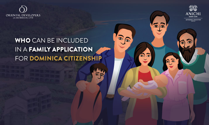 Who can be included in a family application for the Dominica citizenship?