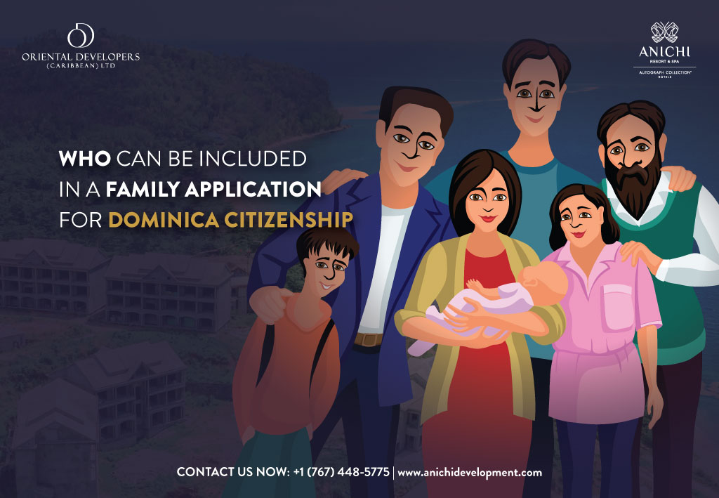 Who can be included in a family application for the Dominica citizenship?