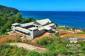 January 2024 Construction Update of Anichi Resort & Spa: Entrance Building overlooking the Caribbean Sea