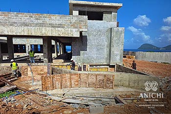February 2024 Construction Update of Anichi Resort & Spa: the Entrance Building with a View of the Caribbean Sea