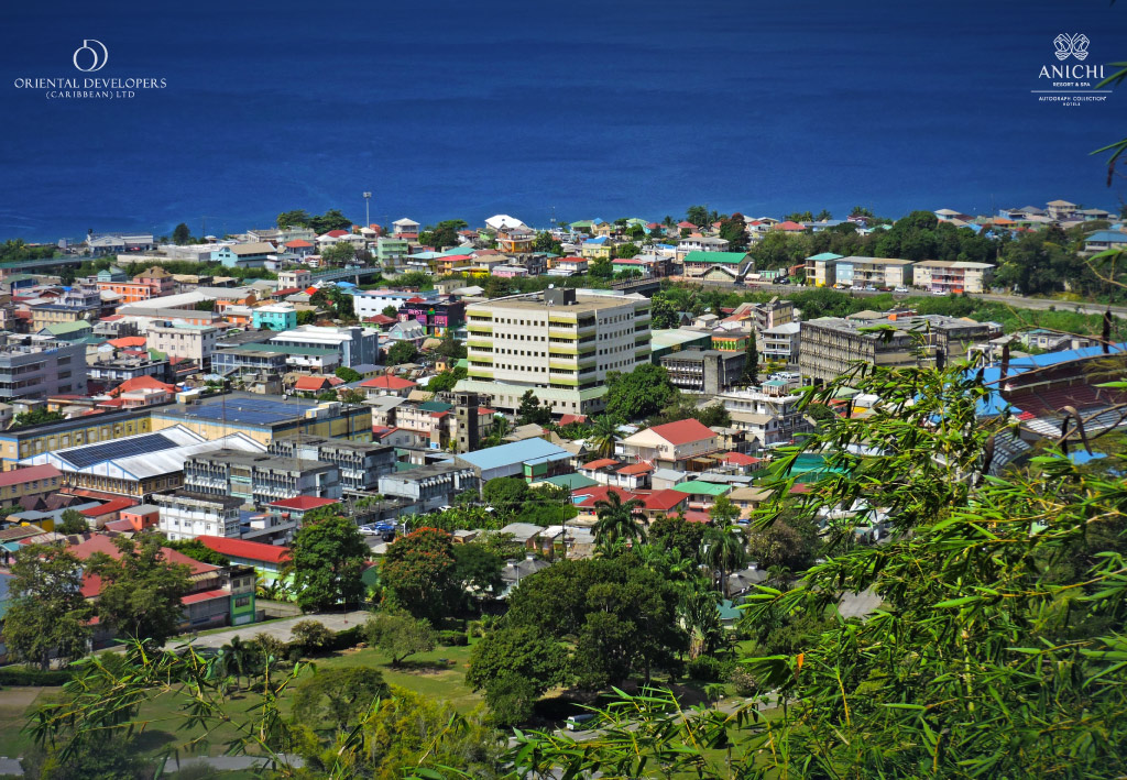 View of the capital of Dominica and the Dominica Financial Centre.